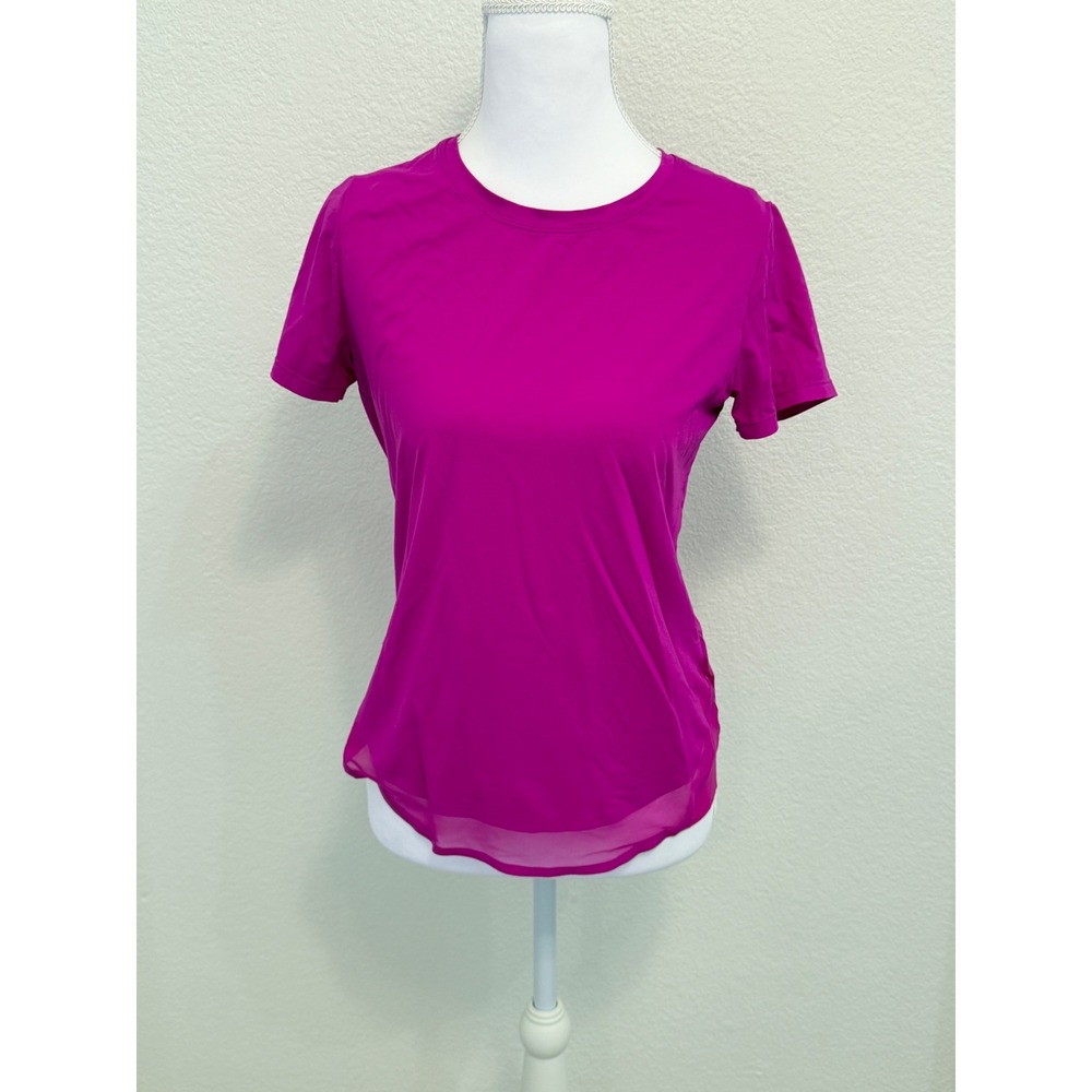Athleta Womens Mesh Trim Short Sleeve Workout Top Magenta Pink XS 404756-03‎